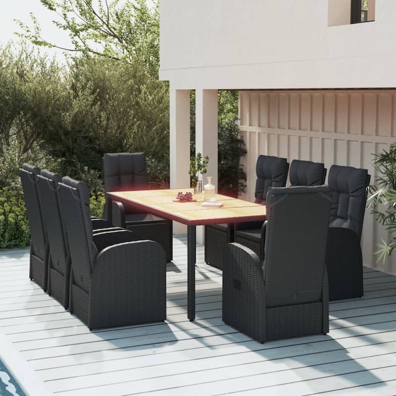 vidaXL Garden Dining Set Black PE rattan Large Adjustable Footrests - 35.4 x 74.8 x 29.5