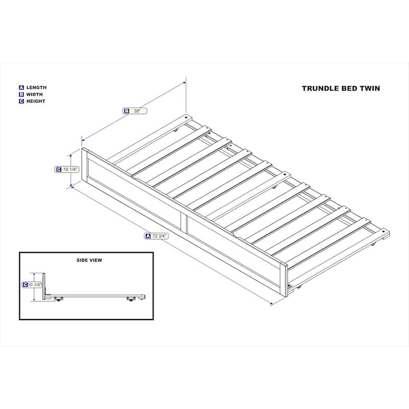 Twin Trundle Bed - Space Saving Bed with Rollers - Fits Under Beds - Extra Sleeping Space