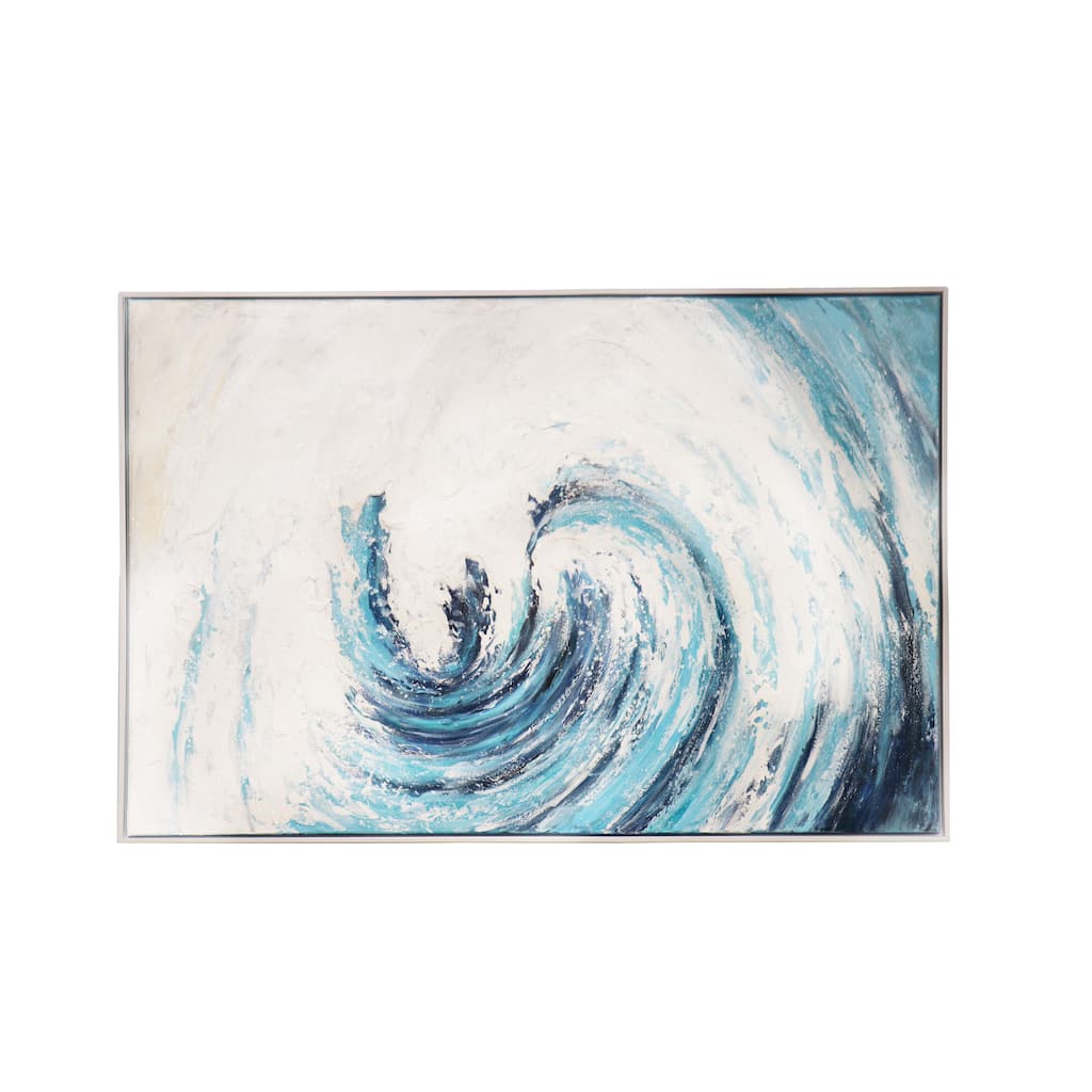 Pasargad Home Tidefall Hand-Painted Coastal Wave Oil Painting