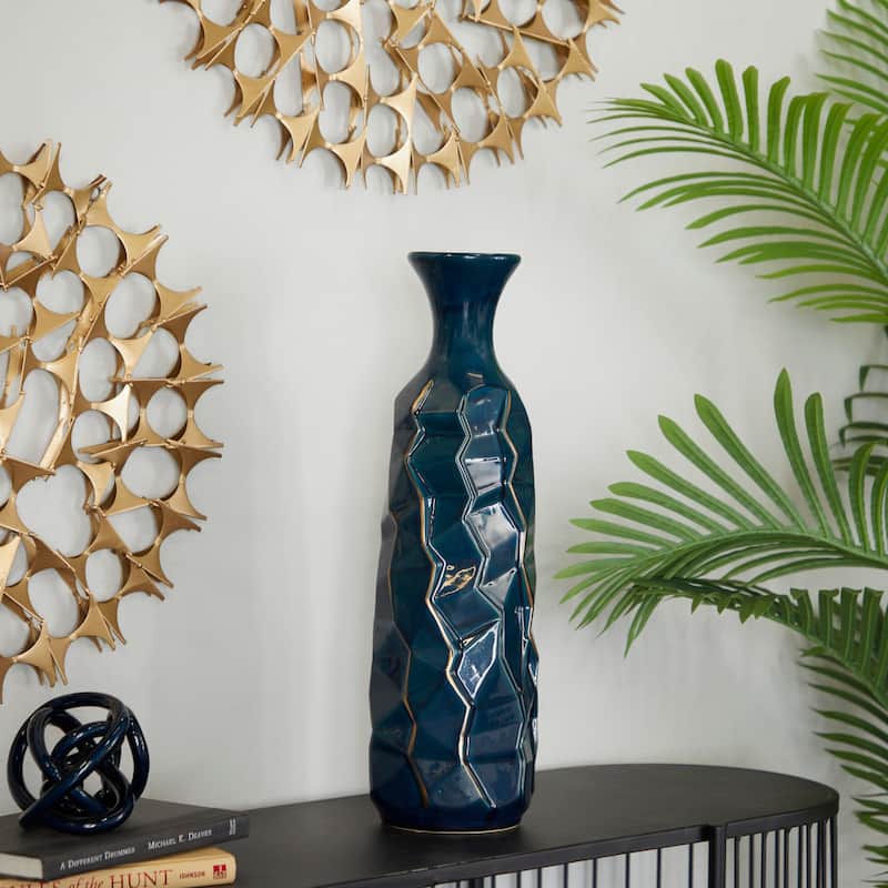 Ceramic Faceted Vase with Gold Accents - Teal - Roche River Decor
