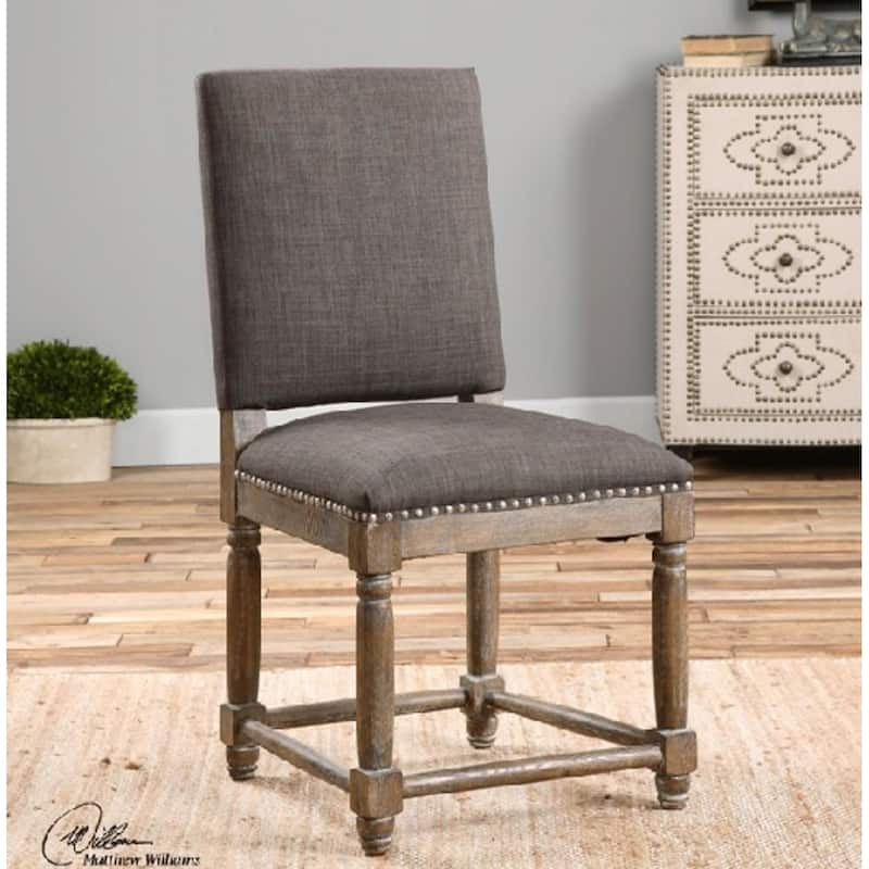 28" Asphalt Gray with Antique Brass Studs Decorative Accent Chair