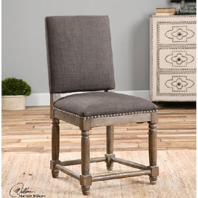28" Asphalt Gray with Antique Brass Studs Decorative Accent Chair