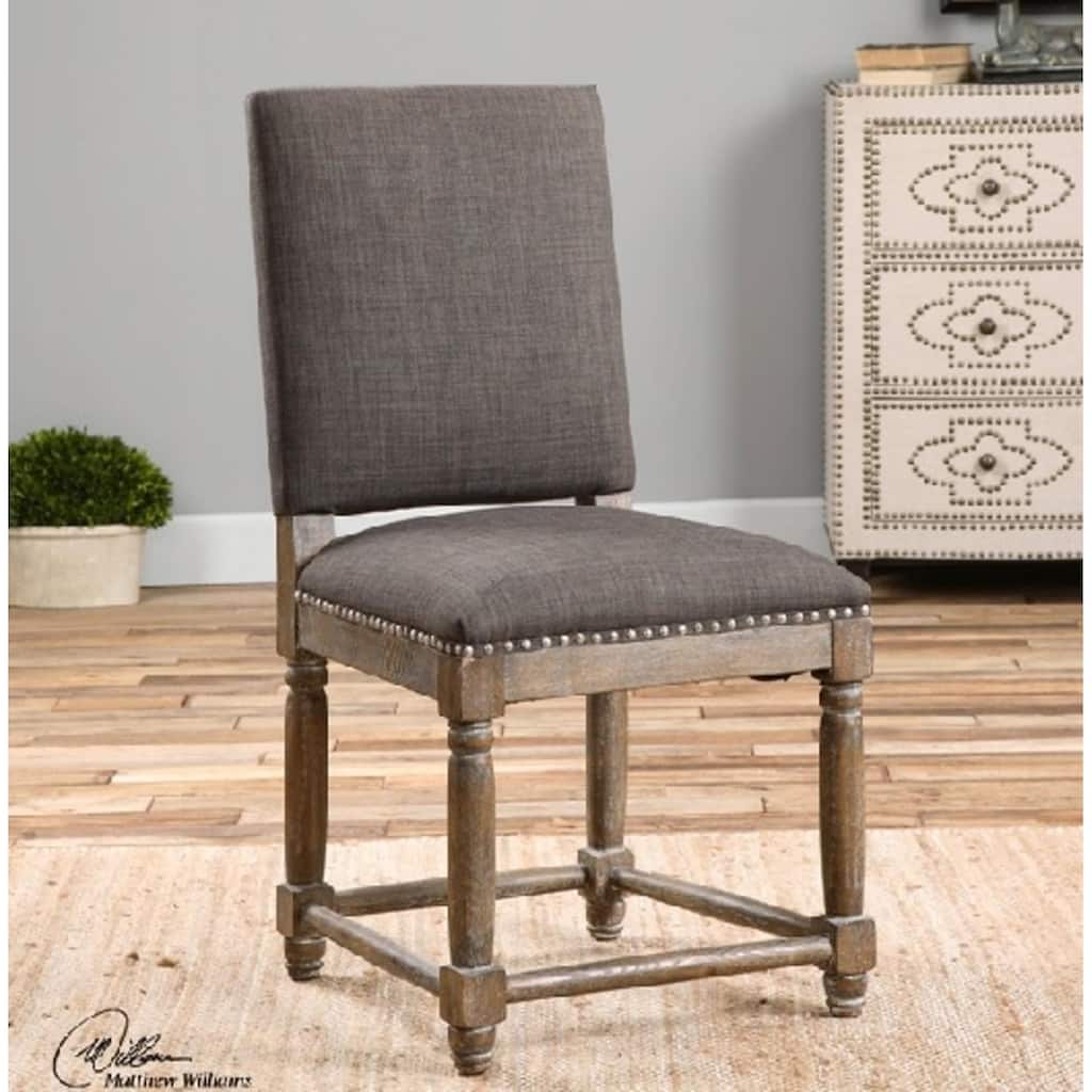28" Asphalt Gray with Antique Brass Studs Decorative Accent Chair