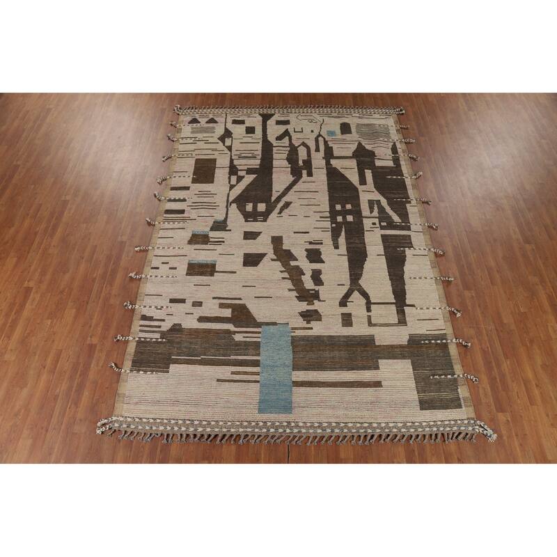 Abstract Moroccan Modern Area Rug Handmade Wool Carpet - 8'0" x 11'11"