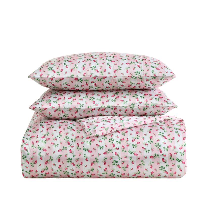 Betsey Johnson Rose Stripe Reversible Pink Duvet Cover Set