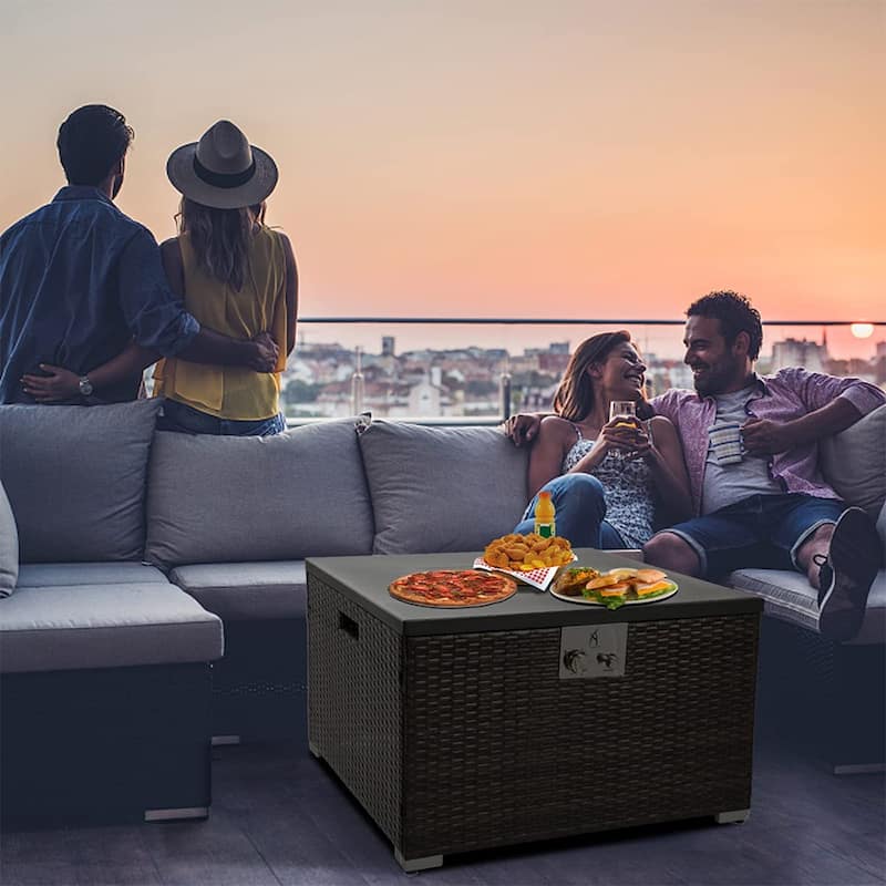 32'' Propane Fire Pit Table, Steel Tabletop, Glass Rocks&Lid&Cover - 32" - 32”