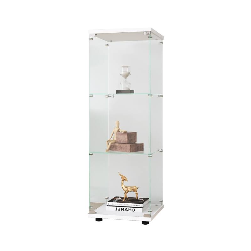 Glass Display Cabinet with 3 Shelves, One-Door Curio Cabinets for Living Room