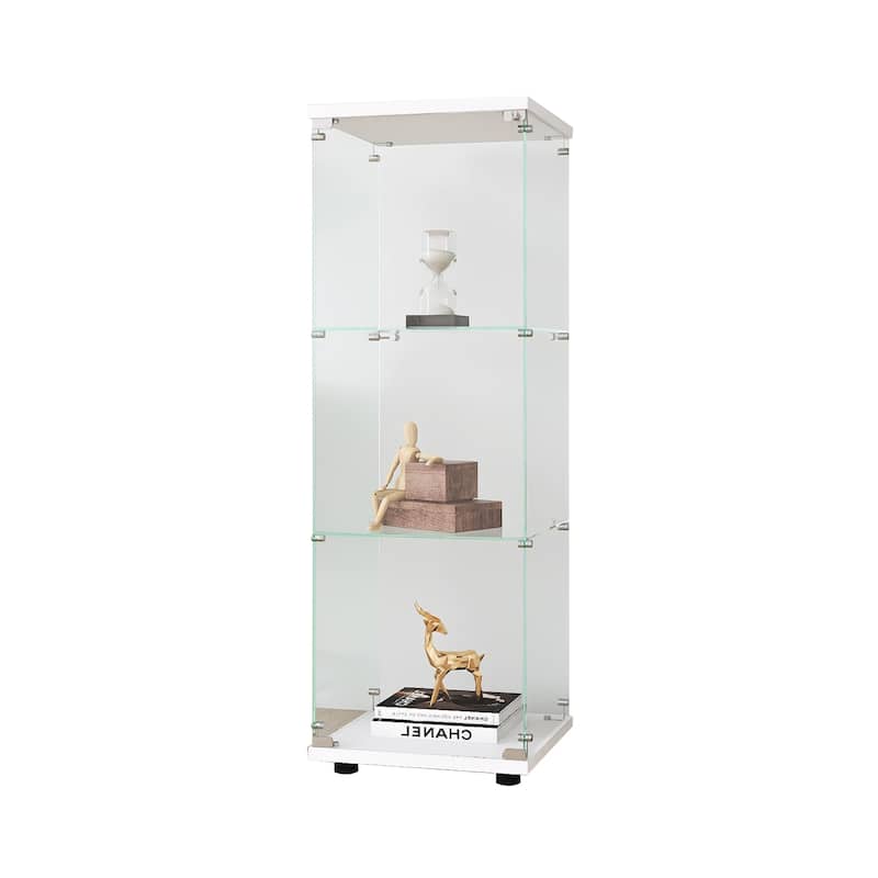 One-Door Glass Bookshelf Curio Cabinets with 3 Shelves