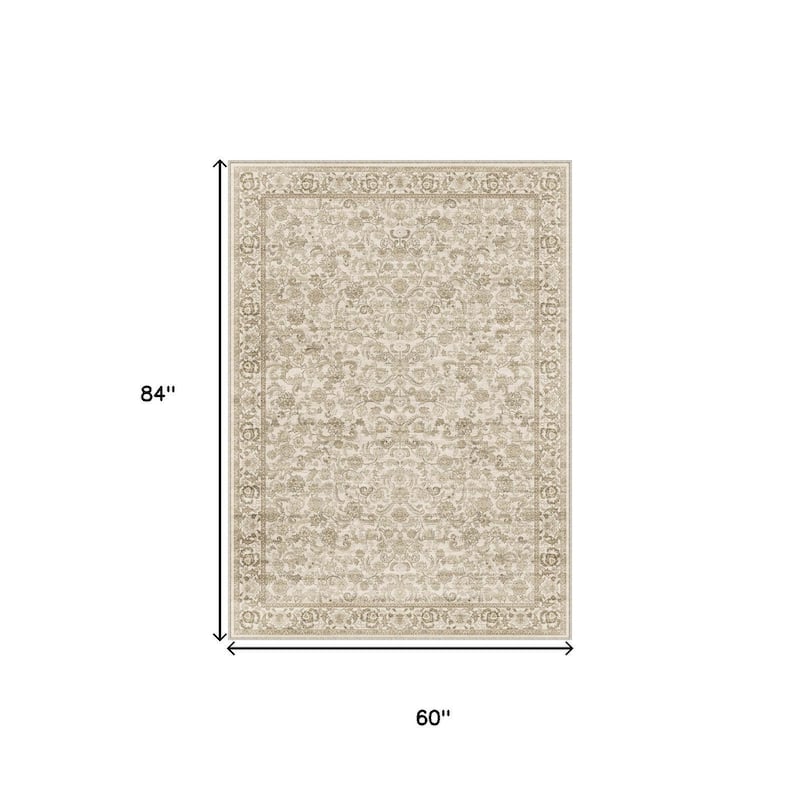 HomeRoots Floral Persian Rectangle Area Rug - 5' X 7'