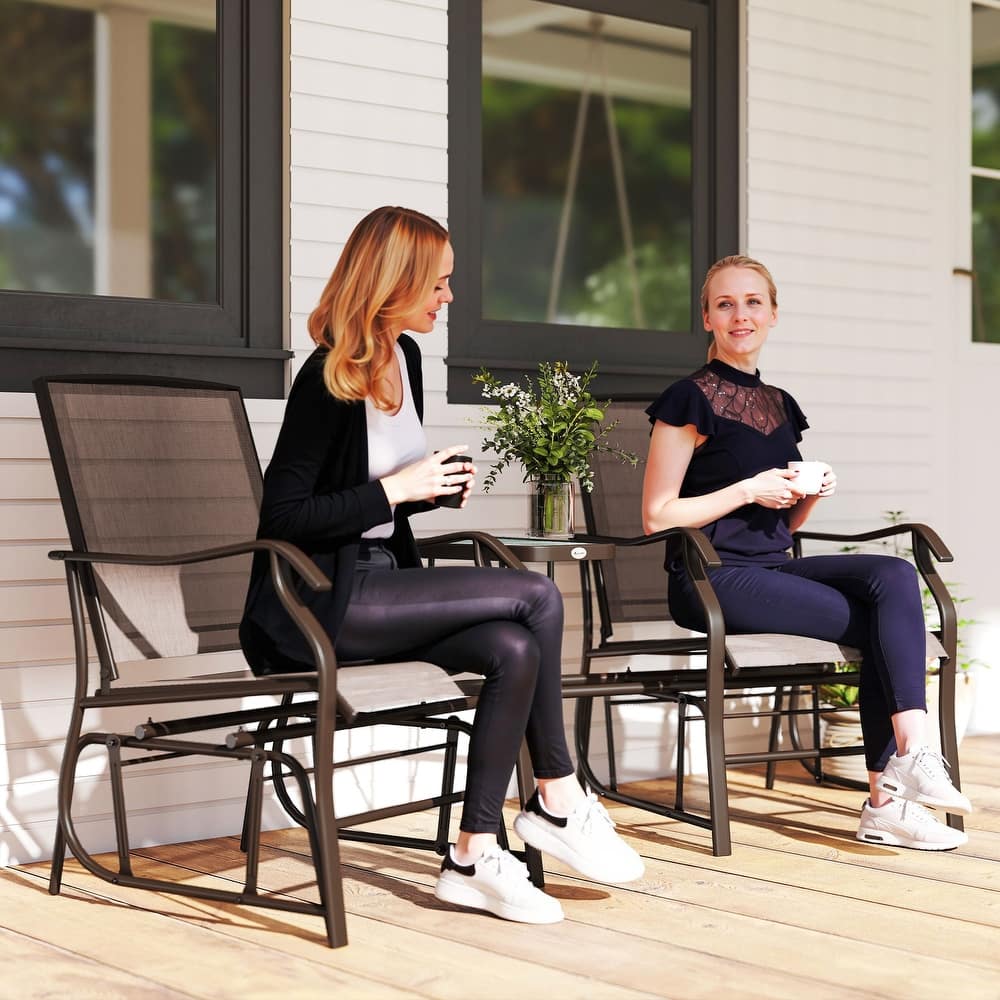 Outsunny 3-pc. Outdoor Sling Fabric Gliding Rocker Chairs w/ Table