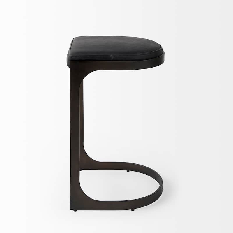 Tyson Black Genuine Leather with Dark Gray Metal Frame Counter Stool