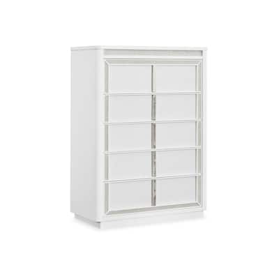Canaal Tall Dresser Chest, 5 Drawer, White Finish 58 Inch, LED Light