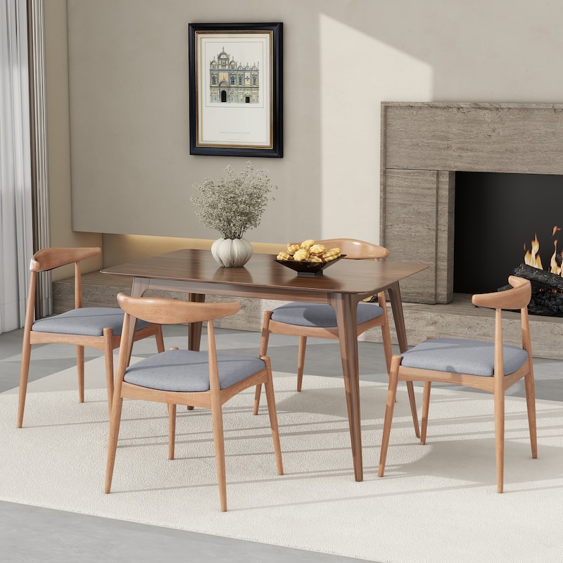 Modern Set of 2 Dining Chairs with Backrest Upholstered Seat, Rubberwood Legs, for Dining Room Living Room and Bedroom