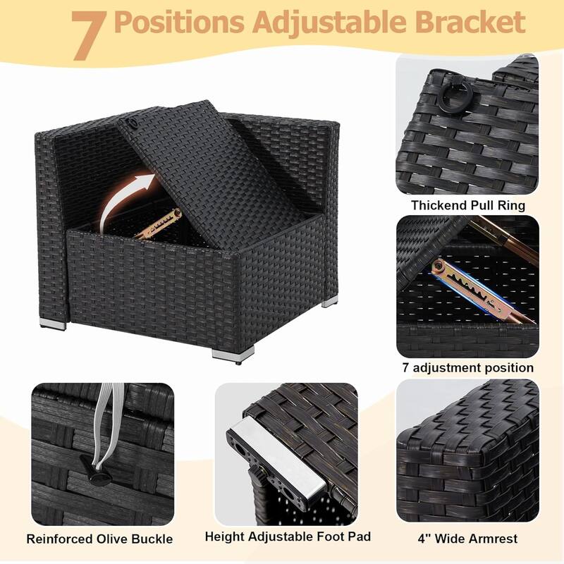 EROMMY 6/7 Piece Modular Outdoor Rattan Sofa Set, All-Weather Wicker Patio Furniture with Storage Table, Cushions & Pillows