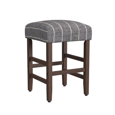 Mola Backless Counter Height Stool, Navy Blue Striped Polyester, Brown