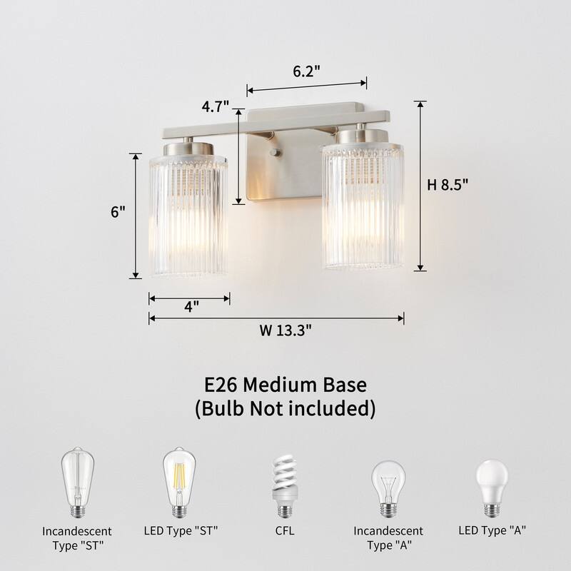 KAWOTI 8.6"H Contemporary Bathroom Vanity Light with Flutted Glass