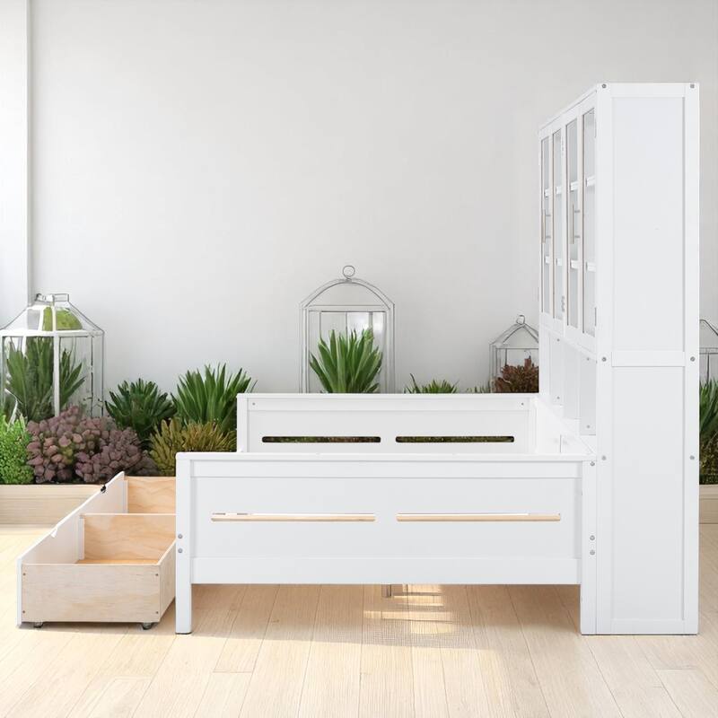Multifunctional Twin/Full Daybed with Storage Cabinets, LED Lighting, and Shelves