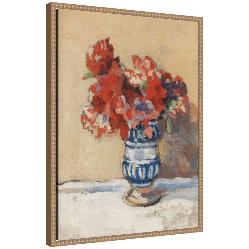 Kate and Laurel Flowers in a Blue Vase by Christopher Wood by Nostalgia Prints Framed Canvas Wall Art Print - 18x24