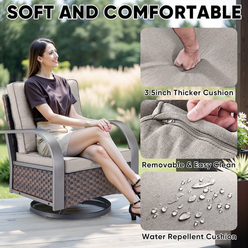 Patio 4PCS Swivel Chair with Fire Pit Table