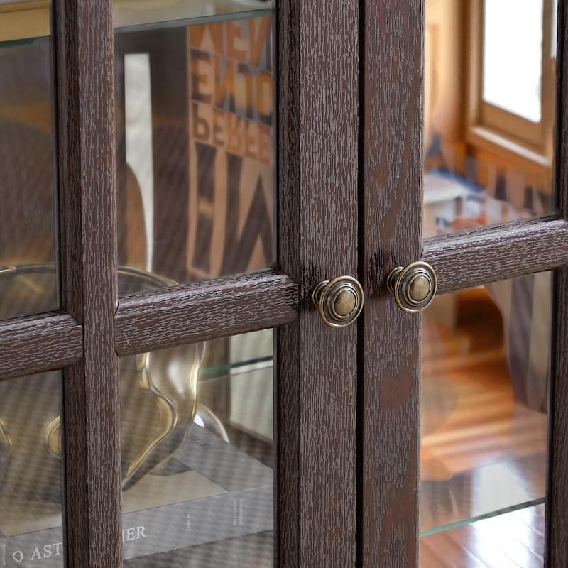 68.7" Antique Curio Display Cabinet with 4 Glass Doors, Adjustable Shelves & Built-in Light for Collectibles and Wine Storage