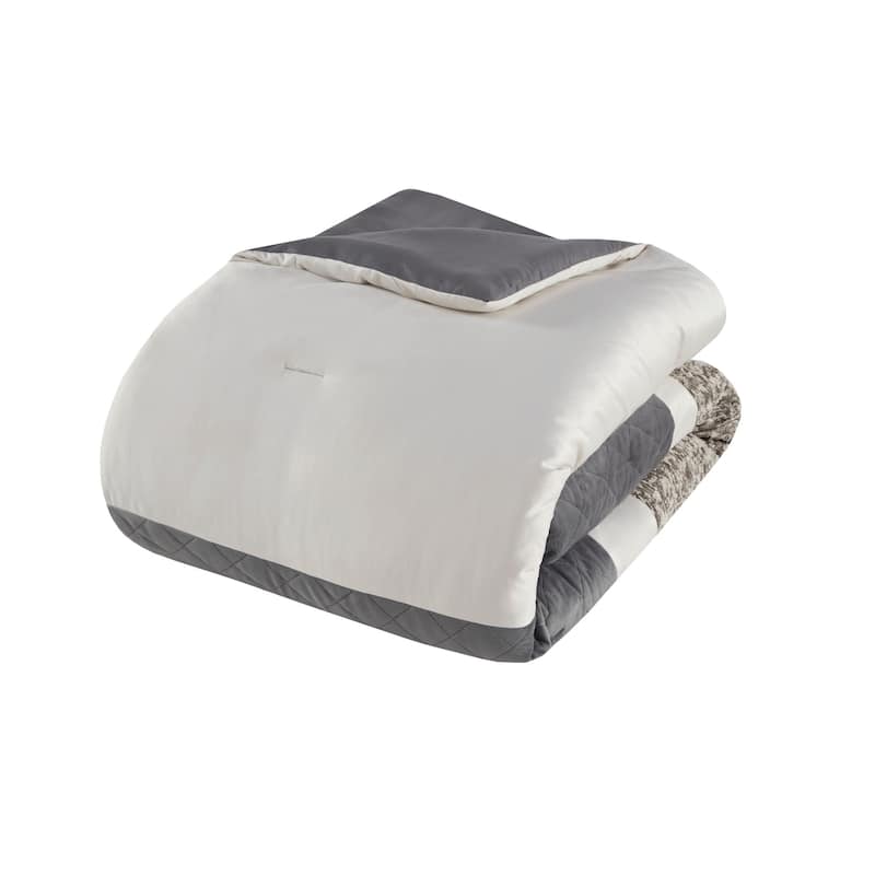 GDF Studio - Valen Textured Jacquard Stripe 5-Piece Comforter Set with Decorative Throw Pillows