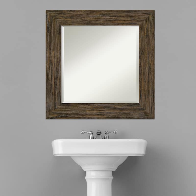 Beveled Wood Bathroom Wall Mirror - Fencepost Brown Frame