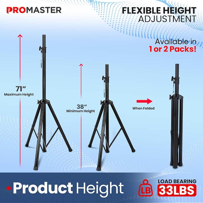 Tripod Speaker Stand - Universal and Telescopic Adjustable, Non-Slip Fleet, On-Stage and Studio-Quality Tripod Speaker Stand