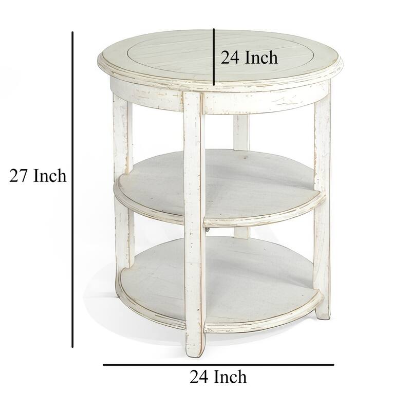 24 in. White Round Wood End Table, Sturdy Build End Side Table for Living Rooms