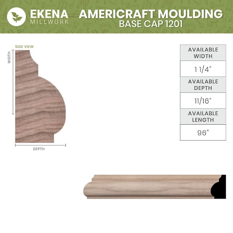 WM1201 11/16-in D x 1-1/4-in W x 96-in L Americraft Solid Hardwood Stain Grade Base Cap Moulding