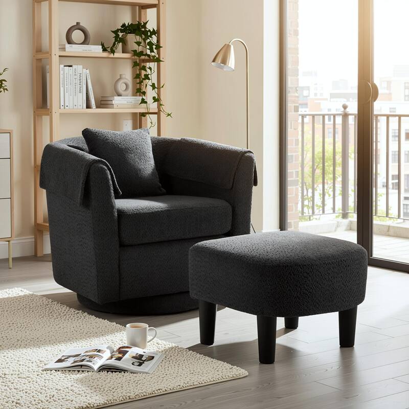 Homy Lin 360° Swivel Chenille Accent Chair with Ottoman,Armrests & Back Pillow, Comfy Living Room Armchair Set for Read or Relax