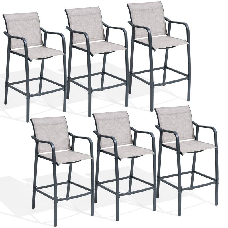 Lightweight Bar Height Barstools Outdoor Bar Stools Patio Bar Chairs - 21.3" W x 22.5" D x 44" H - Gray&Brown - 6PC