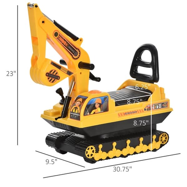 Non-Electric Ride-On Excavator - Movable Scooter & Basket Storage for Kids - Yellow