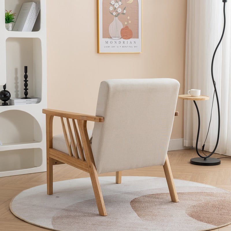 SEYNAR Mid Century Boucle Uplostered Soild Wood Accent Armchair with Pillow