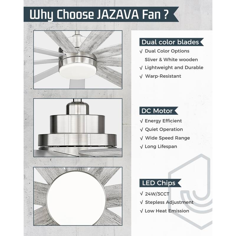 72 Inch 24W Led Ceiling Fans with Lights, 9-Blades, Remote Control and App and Alexa Google Voice Control