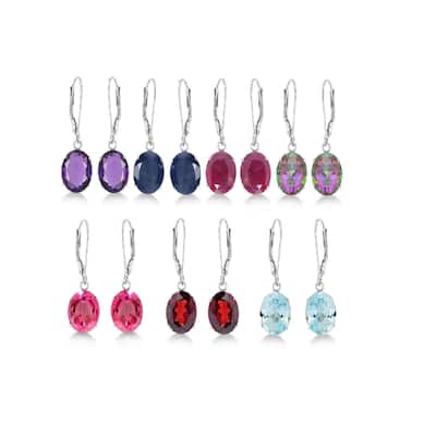 Sterling Silver 10x8 Oval Genuine Birthstone Leverback Dangle Earrings
