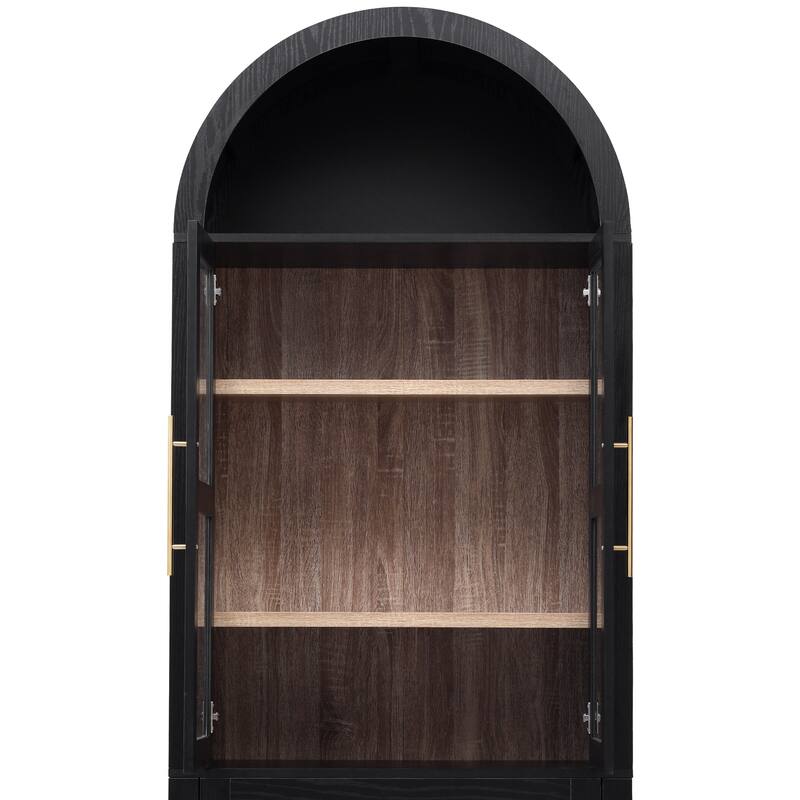 71"Tall Arched Kitchen Pantry Cabinet with 2 Large Drawers,Storage Cabinets with Adjustable Shelves,Glass Door,Wood Cupboard