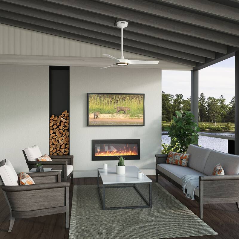 Hunter ZenTech Indoor / Outdoor 3-Blade Smart Ceiling Fan w/ LED Light and Handheld Remote - Modern & Contemporary.