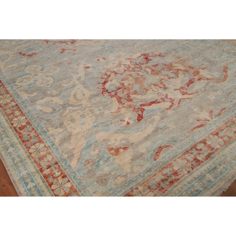 Vegetable Dye Oushak Turkish Rug Handmade Floral Wool Carpet - 8'2"x 10'2"