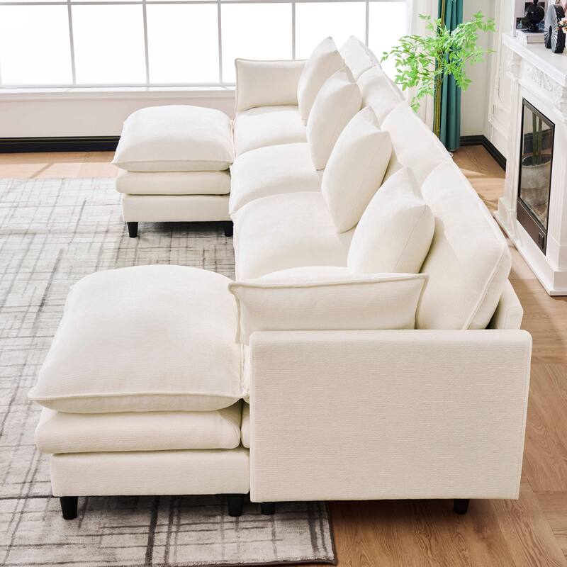 U-Shaped Modular Sectional Sofa, Comfy Deep Seat Cloud Couch with 2 Movable Ottomans, Large 4 Seat Sofa with Pillows