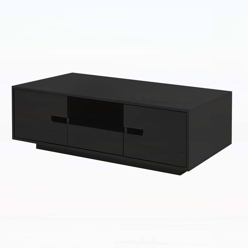 Functional Modern Rectangle Coffee Table with Storage and LED Lights,Ideal for Enhancing Living Room