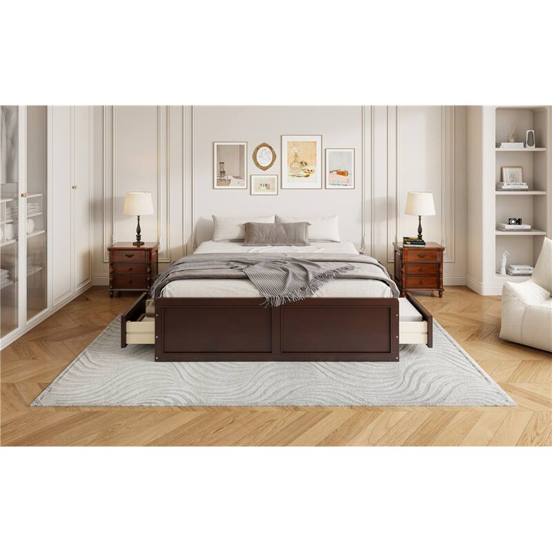 Roomfitters Queen Size Wood Platform Bed with 6 Storage Drawers, Solid Pine