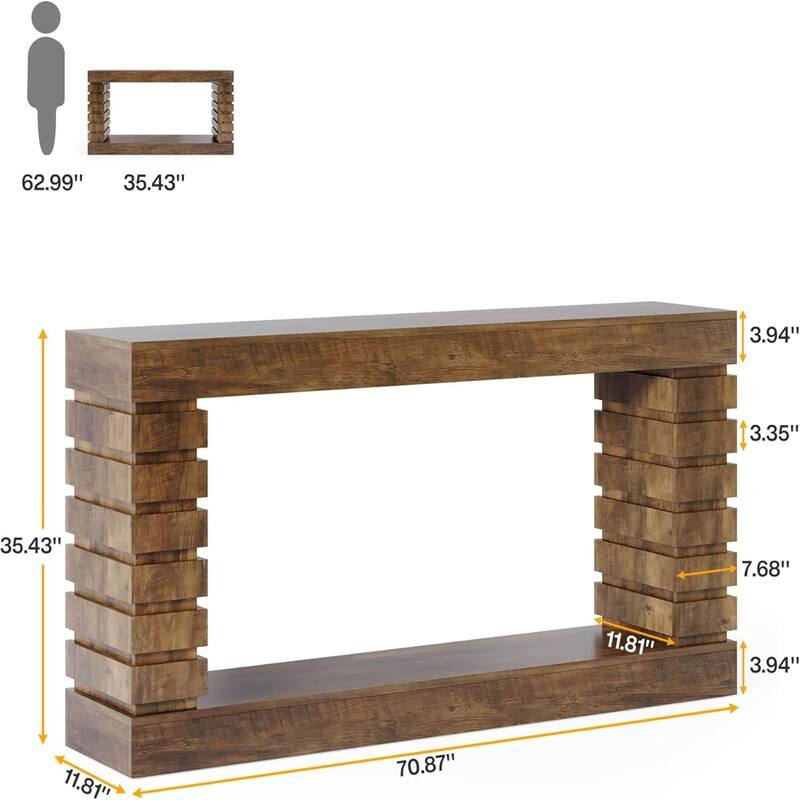 70.87" Narrow Brown Wood Console Table with Storage for Entryway Sofa Table, Hallway Living Room