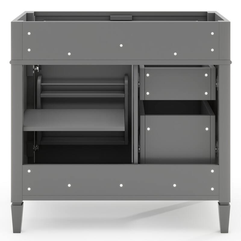 Roomfitters 36" Vanity Base Only, Solid Wood Cabinet with 2 Drawers and Tip-out Tray, Freestanding Bathroom Storage