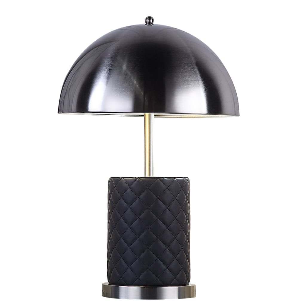 Aria 21 Inch Table Lamp, Round, Dome Shade, Dark Silver, Black Faux Leather