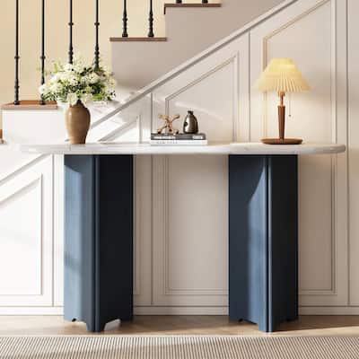 Narrow Console Table - Entryway Table with Oval Marble Top