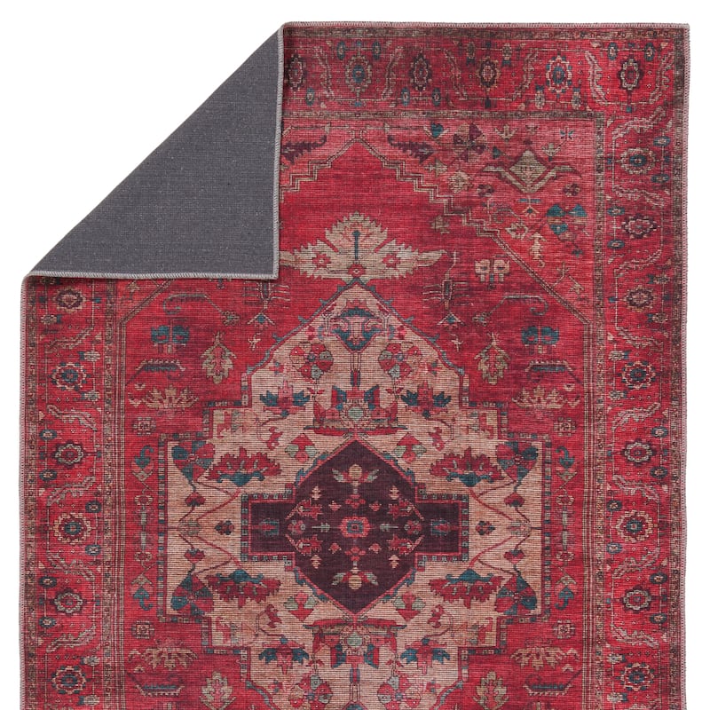 Monroe Machine Washable Medallion Red/ Brown Area Rug