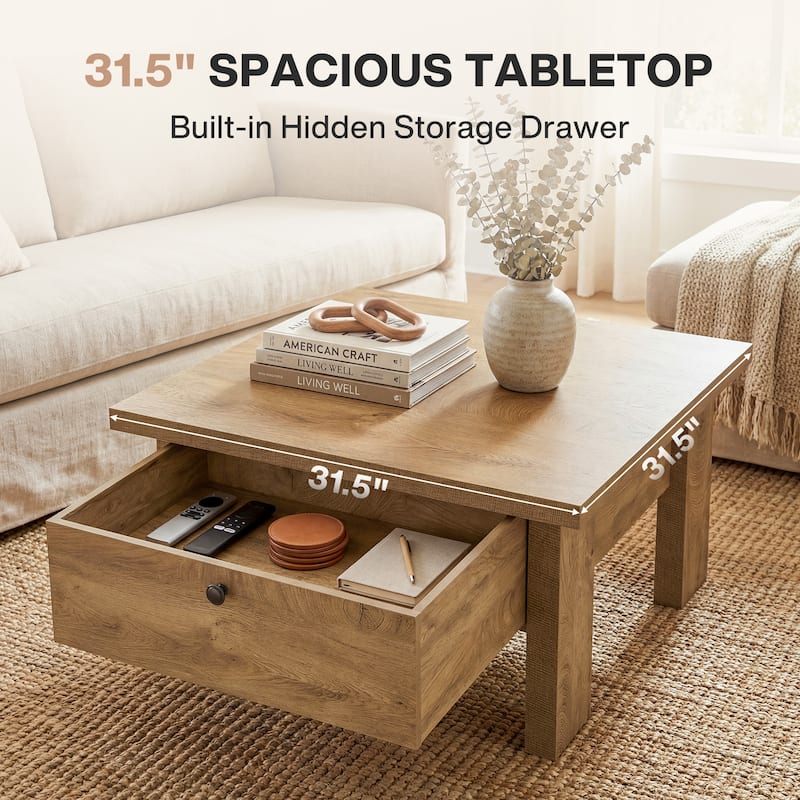 31.5" Square Coffee Table with Storage