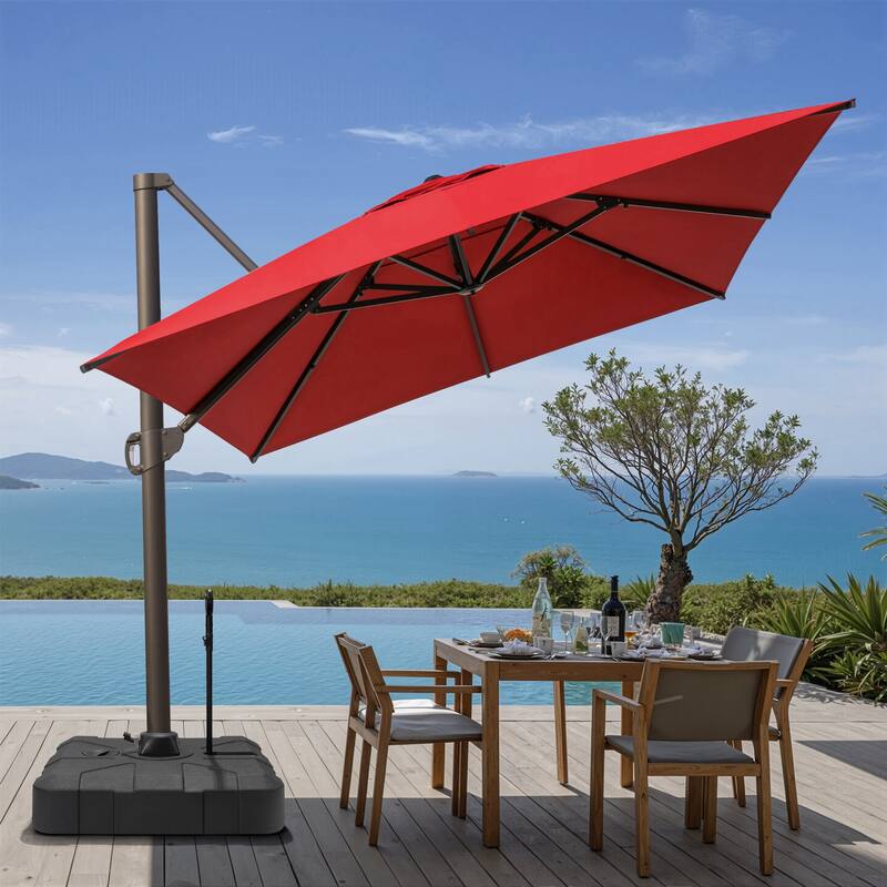 13 ft x 10 ft Luxury Outdoor Aluminum Patio Cantilever Offset Umbrella with Wheeled Base Included - Red