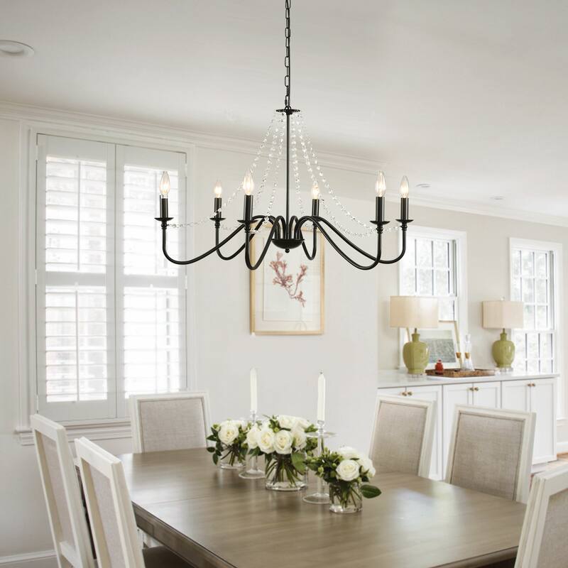Farmhouse 6-Light 33" French Country Crystal Chandelier