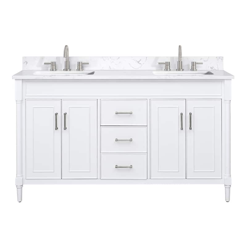 Avanity Bristol 61 in. Bath Vanity in White finish and Cala White Engineered Top